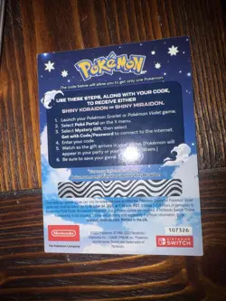 Pokemon Scarlet And Violet Code Card Shiny Koraidon or Miraidon UNSCRATCHED! - Image 2