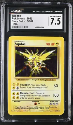 CGC 7.5 Zapdos 1999 Base Set 16/102 Holo Pokemon Card - Image 1