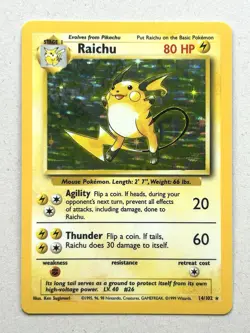 Raichu 14/102 Holo - Base Set, WOTC Pokemon Vintage 1999 - VLP - Image 1
