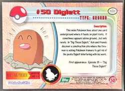 1999 Topps TV Animation Diglett #50 Green Logo Non Foil Pokemon Card - Image 2