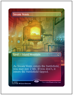 1x Steam Vents, Foil, Borderless Art, Ravnica Clue Edition, Magic MTG NM - Image 1