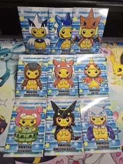 Poncho Pikachu FULL SET Of 9 heart holo Pokemon Database Merry Christmas(peru) - Image 1
