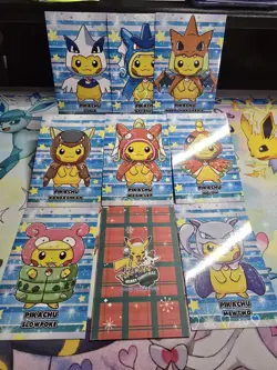 Poncho Pikachu FULL SET Of 9 heart holo Pokemon Database Merry Christmas(peru) - Image 2
