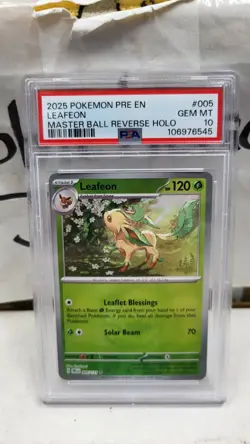 2025 LEAFEON MASTER BALL REVERSE HOLO PRISMATIC EVOLUTIONS POKEMON PSA 10 #005 - Image 2