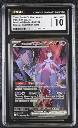 CGC 10 Team Rocket's Mewtwo ex 231/182 SIR Destined Rivals Pokemon Card - Image 1