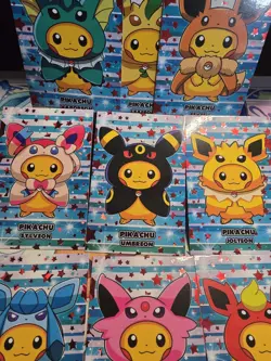 RED Star Poncho Eevee PIKACHU Set Pokemon Attack 2 Card Database Cards 9 Lot - Image 2