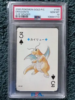 2000 POKEMON GOLD VERSION PLAYING CARDS 3 OF SPADES #149 DRAGONITE PSA 10 - Image 1