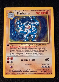Pokemon TCG Machamp Holo Rare 1st Edition Base Set Non Cosmo Original, 8/102 HP - Image 1