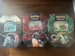 Pokemon Paldean Fates Tins Set x3 Shiny Charizard Tusk Iron Treads New Sealed - Image 1