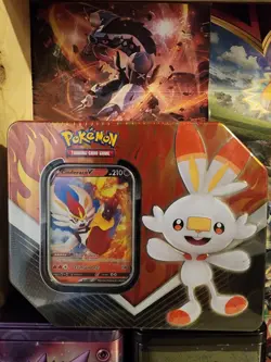 2020 Pokemon TCG Galar Partners Tin Cinderace V Red New Sealed - Image 1