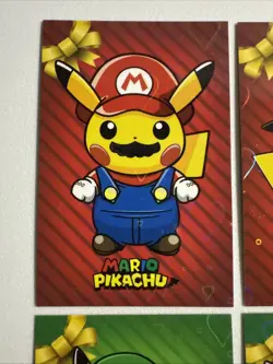 Pokemon Mario & Luigi Pikachu Merry Christmas Card Database Holo Hearts Version - Image 2