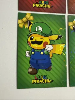 Pokemon Mario & Luigi Pikachu Merry Christmas Card Database Holo Hearts Version - Image 4