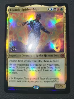 MTG Magic the Gathering SPM FOIL 127 COSMIC SPIDER-MAN Pre-Release PROMO - Image 1