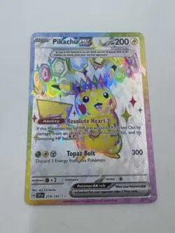 Pikachu ex Resolute Heart Topaz Bolt Pokemon Card 079/191 Holo Rare - Image 1