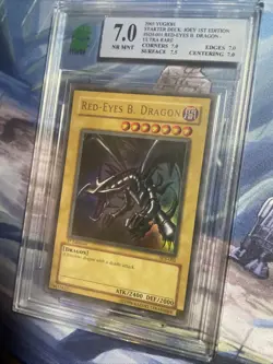 YUGIOH 1st Edition Red Eyes Black Dragon • HOLO ERROR • SDJ #001 - MNT 7 - Image 3