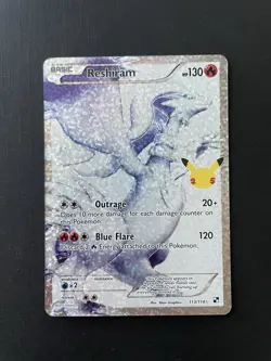 Pokemon TCG Reshiram Full Art Holo Card 113/114 Celebrations Classic Collection - Image 1
