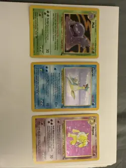 Three card Fossil Unlimited Pokemon Lot - Muk / Lapras / Hypno - Image 1