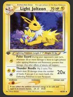 1st Edition Jolteon “Light” 48/105 Neo Destiny Holo Rare Pokemon Card - NM 1999 - Image 1