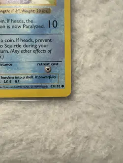 1999 Pokemon Base Set Squirtle 1st Edition Shadowless 63/102 LP/NM English - Image 4