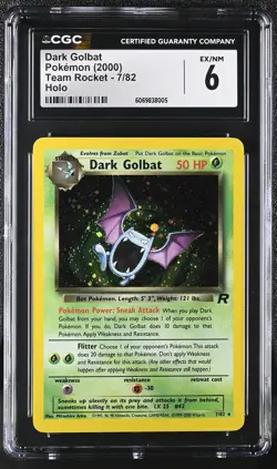 CGC 6 Dark Golbat 2000 Team Rocket 7/82 Holo Graded Pokemon Card SWIRL - Image 1
