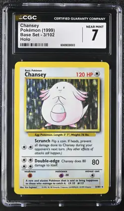 CGC 7 Chansey 1999 Base Set 3/102 Holo Graded Pokemon Card - Image 1