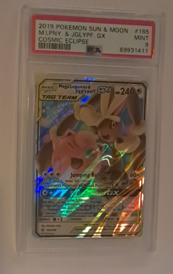 PSA 9 MINT Megalopunny & Jigglypuff GX Cosmic Eclipse Pokemon Sun & Moon #165 - Image 1