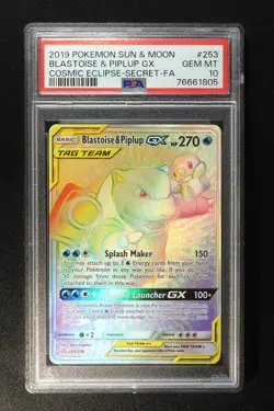 Blastoise & Piplup Tag Team Pokemon Sun & Moon Cosmic Eclipse GX #253/236 PSA 10 - Image 1