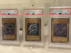YuGiOh Big 3 Set PSA Graded 9 Blue Eyes White Drgn- Dark Magician- Red Eyes B Dr - Image 1