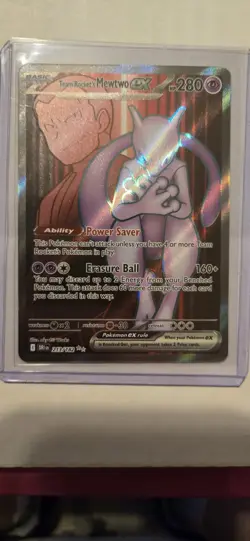 Pokemon TCG Destined Rivals Team Rockets Mewtwo EX Ultra Rare Card 213/182 - Image 1