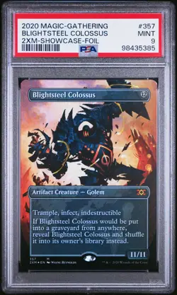2020 MTG DOUBLE MASTERS SHOWCASE-FOIL #357 BLIGHTSTEEL COLOSSUS PSA 9 - Image 1