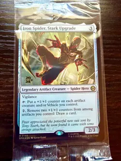 Prerelease FOIL IRON SPIDER, STARK MTG SEALED Spider-Man Rare PROMO - Image 1