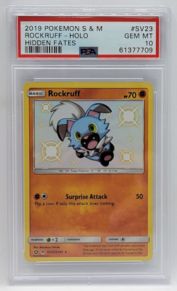2019 Pokemon Sun & Moon Hidden Fates Holo Rare #SV23 PSA GEM MINT 10 - ROCKRUFF - Image 1