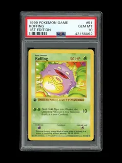 Pokemon PSA 10 GEM MINT Koffing 1st Edition Base Set Shadowless 1999 Card 51/102 - Image 1