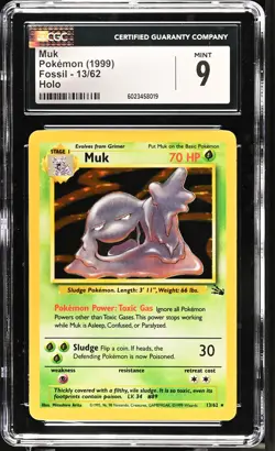 CGC 9 MINT Muk 1999 Fossil 13/62 Holo Pokemon Card - Image 1