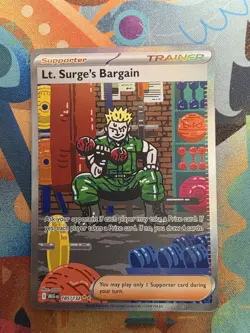 Pokemon Mega Evolution Lt Surge’s Bargain Trainer Card 185/132 SIR - Image 1