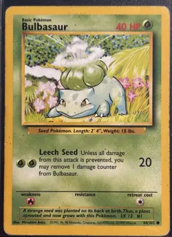 Bulbasaur 44/102 - Pokemon TCG Base Set Common WOTC 1999 - DMG Card - Image 1