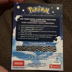 POKEMON SCARLET / VIOLET -SHINY MIRAIDON OR SHINY KORAIDON CODE CARD UNSCRATCHED - Image 2