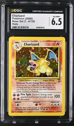 CGC 6.5 Charizard 2000 Base Set 2 4/130 Holo Graded Pokemon Card - Image 1