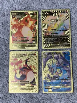 Set of 4 Pokemon Charizard Factory Error Back Gold Foil Fan Art Display Cards LP - Image 1
