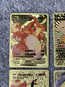 Set of 4 Pokemon Charizard Factory Error Back Gold Foil Fan Art Display Cards LP - Image 2