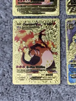 Set of 4 Pokemon Charizard Factory Error Back Gold Foil Fan Art Display Cards LP - Image 4