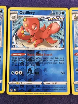 Rapid Strike Stamp 3x Holo Water Pokemon Card Lot Octillery, Tapu Fini, Milotic - Image 3