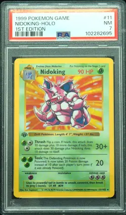1st Edition Shadowless Nidoking 11/102 Base Set Pokemon Card PSA 7 - Image 1