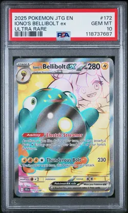 PSA 10 IONO’S BELLIBOLT EX 172/159 JOURNEY TOGETHER ULTRA RARE POKEMON - Image 3