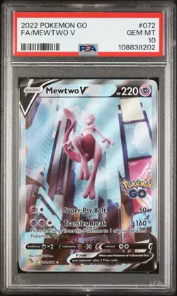 2022 POKEMON GO #072 FULL ART/MEWTWO V PSA 10 - Image 1