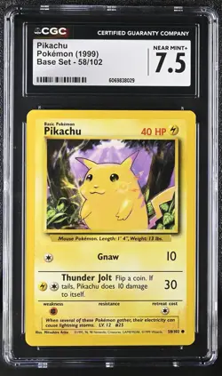 CGC 7.5 Pikachu 1999 Base Set 58/102 Graded Pokemon Card - Image 1