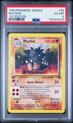 1999 POKEMON JUNGLE 1ST ED #45 RHYDON PSA 6 - Image 1