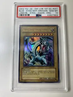 YuGiOh Blue Eyes White Dragon LOB-001 1st Edition PSA 10 GEM MINT Asian-English - Image 1