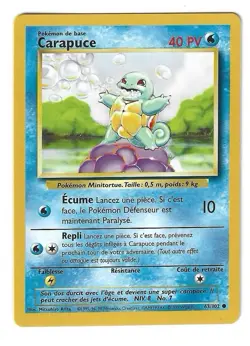 Pokemon Carapuce 63/102 FRENCH (Squirtle) Base Set Pokemon Vintage Card NM/MT - Image 1