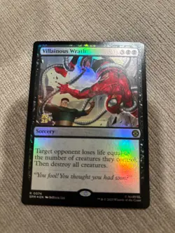 Prerelease foil villainous wrath mtg Spider-Man Rare PROMO in hand - Image 1
